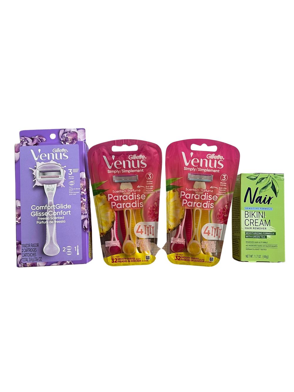 Lot 4 Gillette Venus/Schick Hydro Silk Razors/Nair Hair Remover Cream